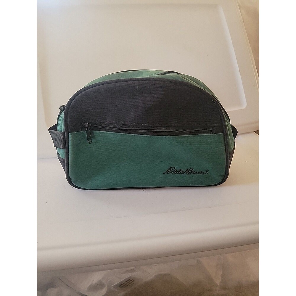 Vtg Eddie Bauer Dopp Kit Toiletry Bag Travel Case Green Black Zip Up